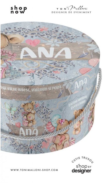 Cutie rotunda lucrata manual pentru trusou cu ursuleti vintage 2